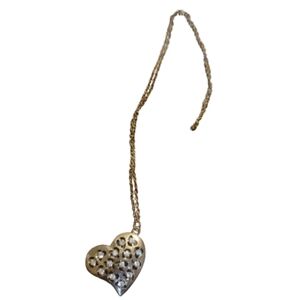 Goldtone Heart Necklace Rhinestones In Each Cutout Pendant + Chain Necklace